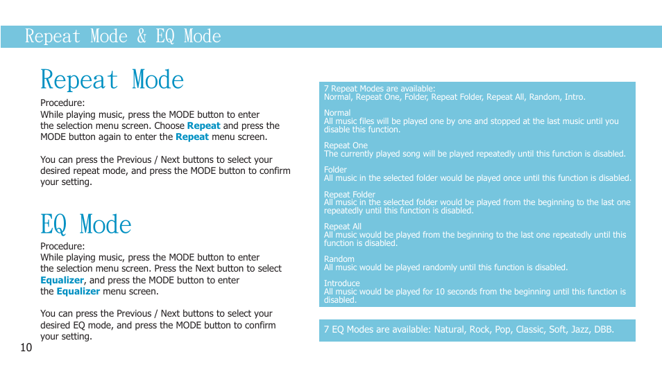 页 12, Repeat mode, Eq mode | Repeat mode & eq mode | Curtis MPS2015UK User Manual | Page 12 / 19