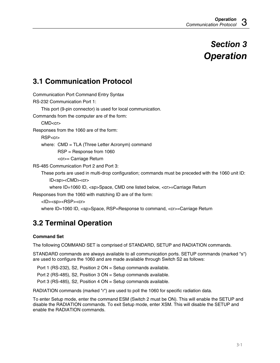 Operation, 1 communication protocol, 2 terminal operation | Fluke Biomedical 1060AM User Manual | Page 17 / 26