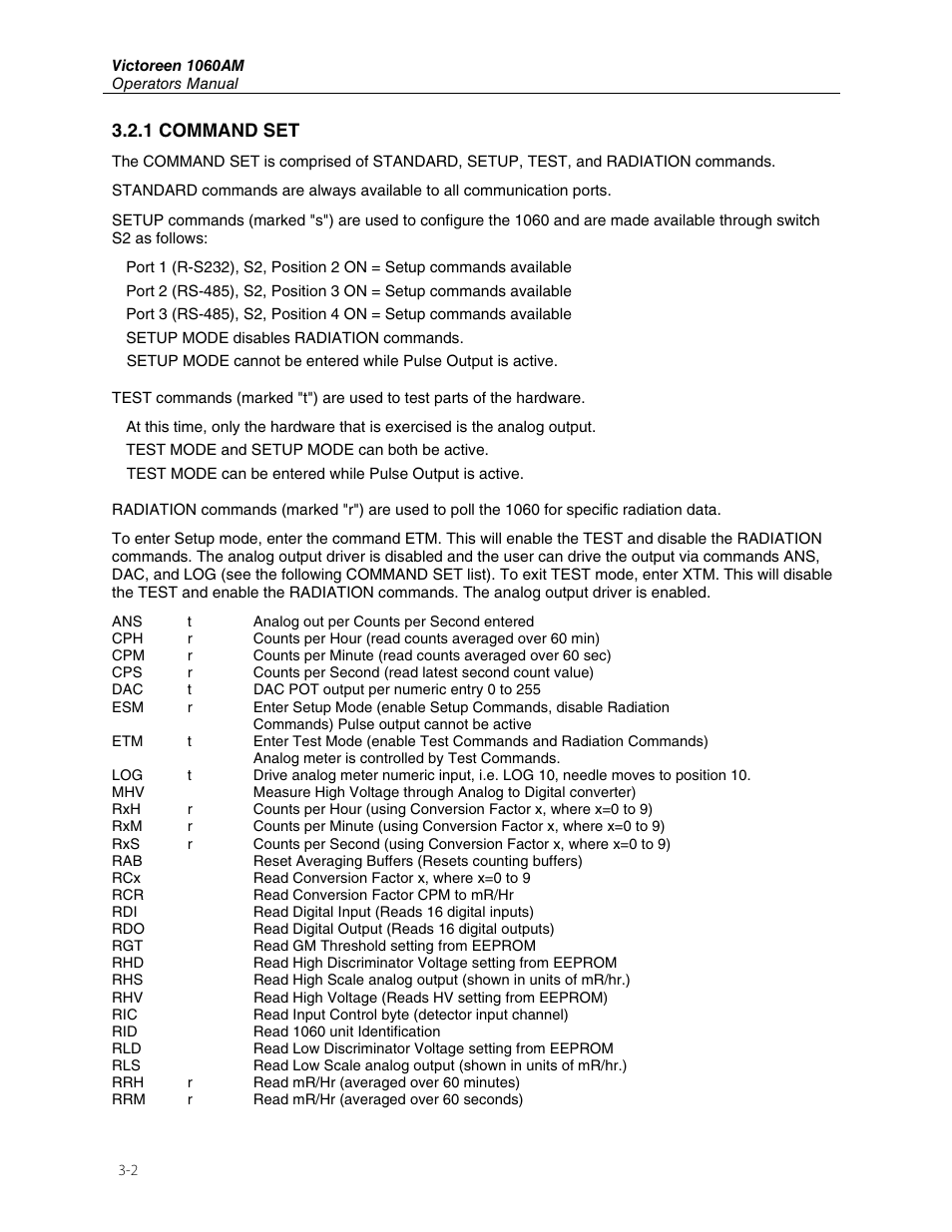1 command set | Fluke Biomedical 1060AM User Manual | Page 18 / 26