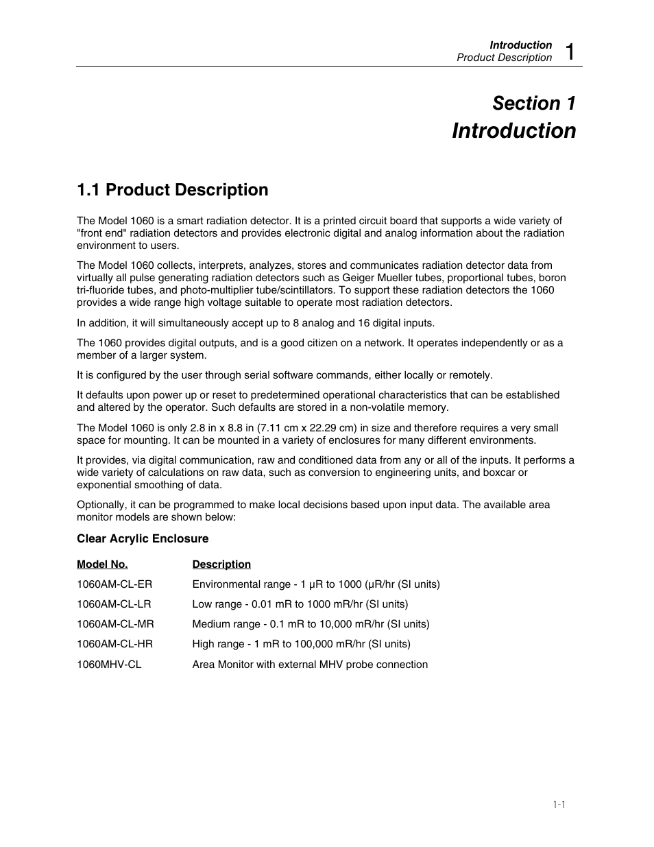 Introduction, 1 product description | Fluke Biomedical 1060AM User Manual | Page 5 / 26