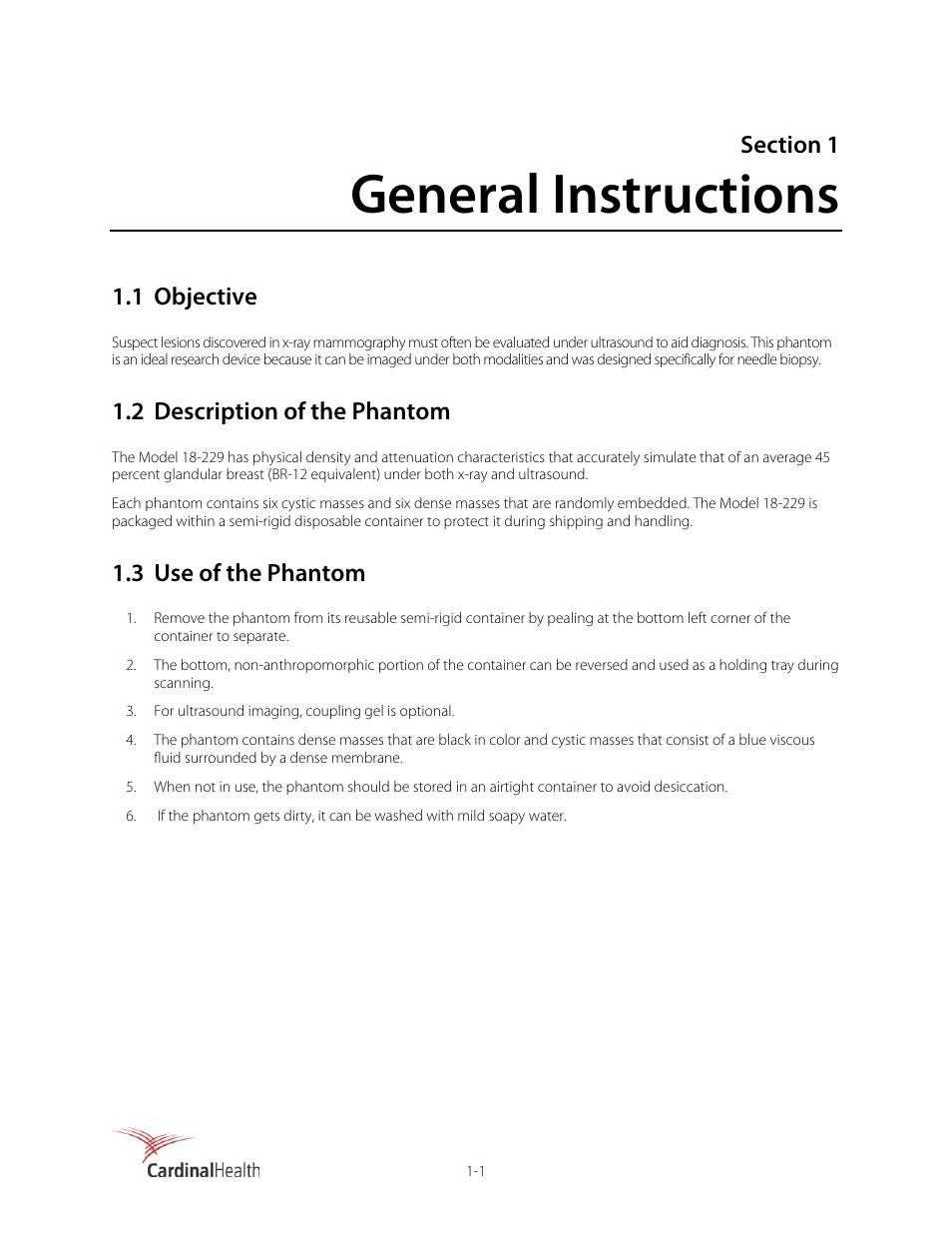 General instructions, 1 objective, 2 description of the phantom | 3 use of the phantom | Fluke Biomedical 18-229 User Manual | Page 5 / 8