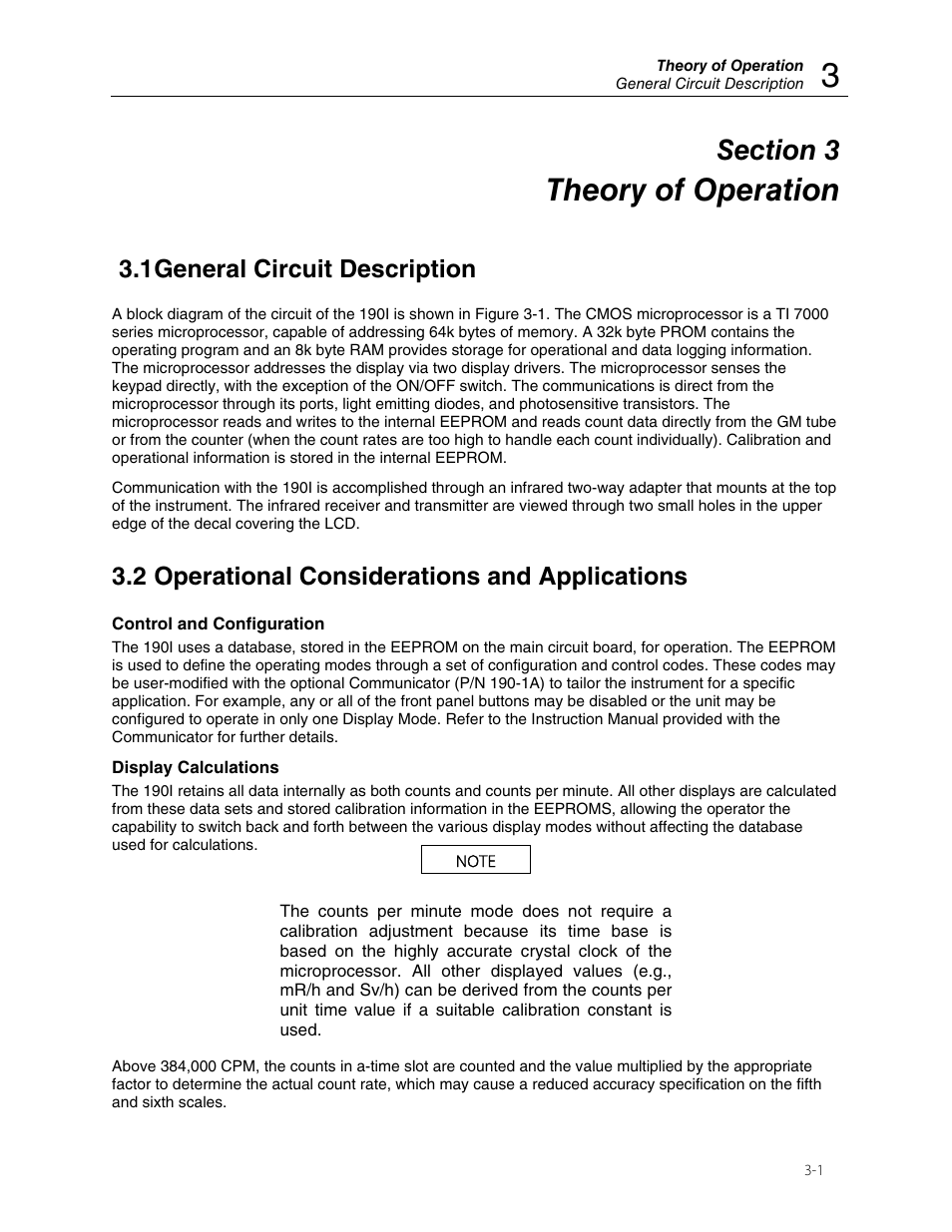 Theory of operation, 1 general circuit description, 2 operational considerations and applications | Fluke Biomedical 190I User Manual | Page 21 / 28