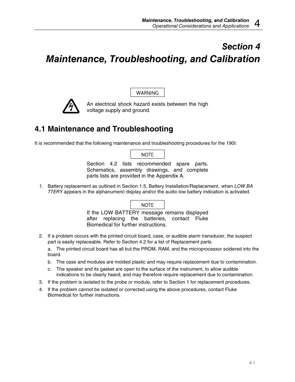 Maintenance, troubleshooting, and calibration, 1 maintenance and troubleshooting | Fluke Biomedical 190I User Manual | Page 25 / 28
