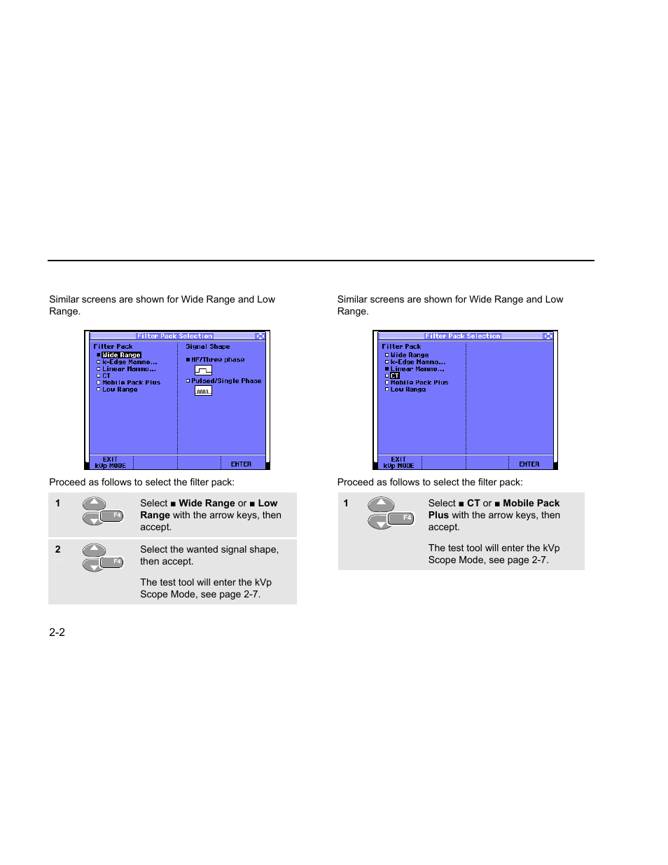 Wide range – low range filter pack, Ct & mobile pack plus filter pack | Fluke Biomedical 199XRAY User Manual | Page 10 / 22