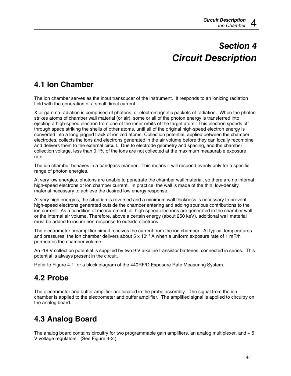 Circuit description, 1 ion chamber, 2 probe | 3 analog board | Fluke Biomedical 440RF User Manual | Page 27 / 38