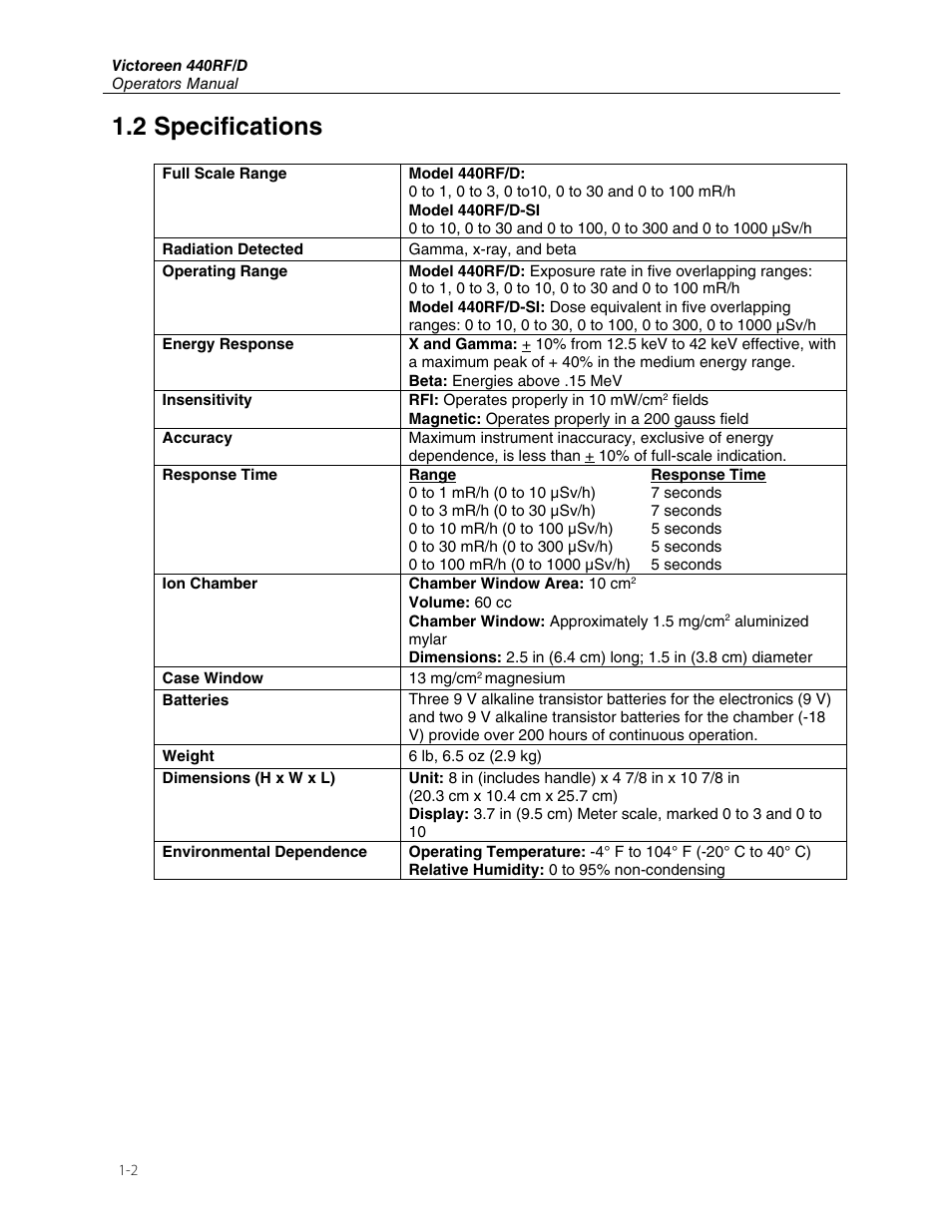 2 specifications | Fluke Biomedical 440RF User Manual | Page 6 / 38