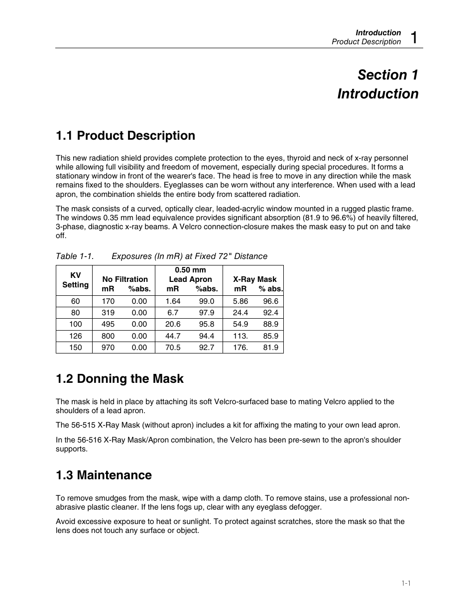 1 product description, 2 donning the mask, 3 maintenance | Fluke Biomedical 56-515 User Manual | Page 5 / 6