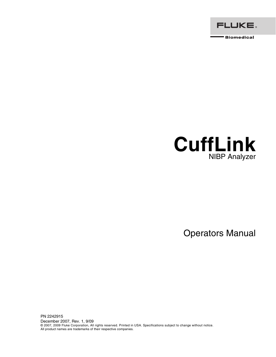 Fluke Biomedical Cufflink User Manual | 150 pages