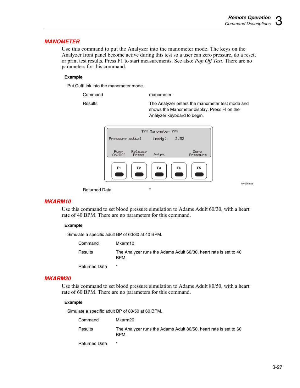 Manometer, Mkarm10, Mkarm20 | Fluke Biomedical Cufflink User Manual | Page 101 / 150