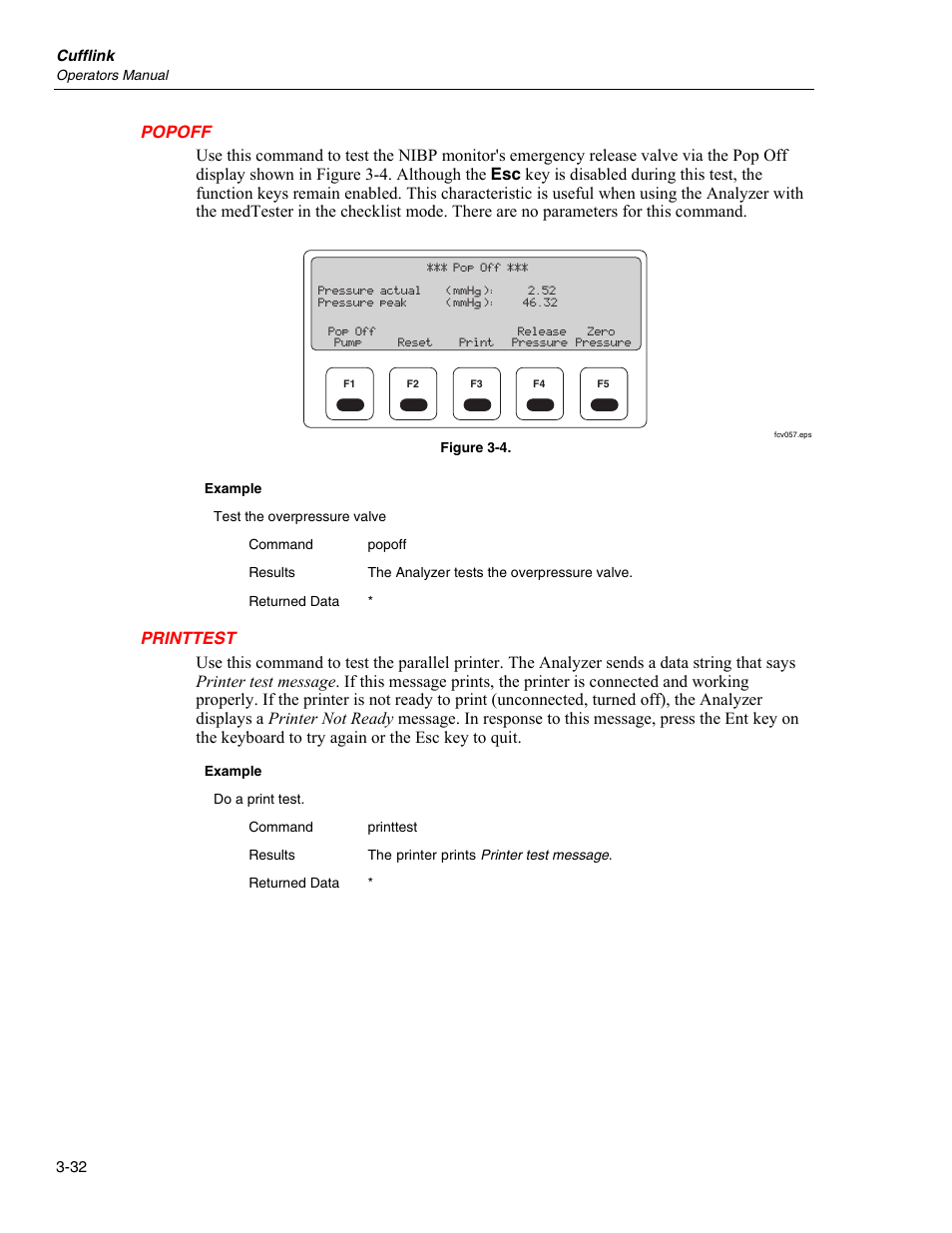Popoff, Printtest | Fluke Biomedical Cufflink User Manual | Page 106 / 150