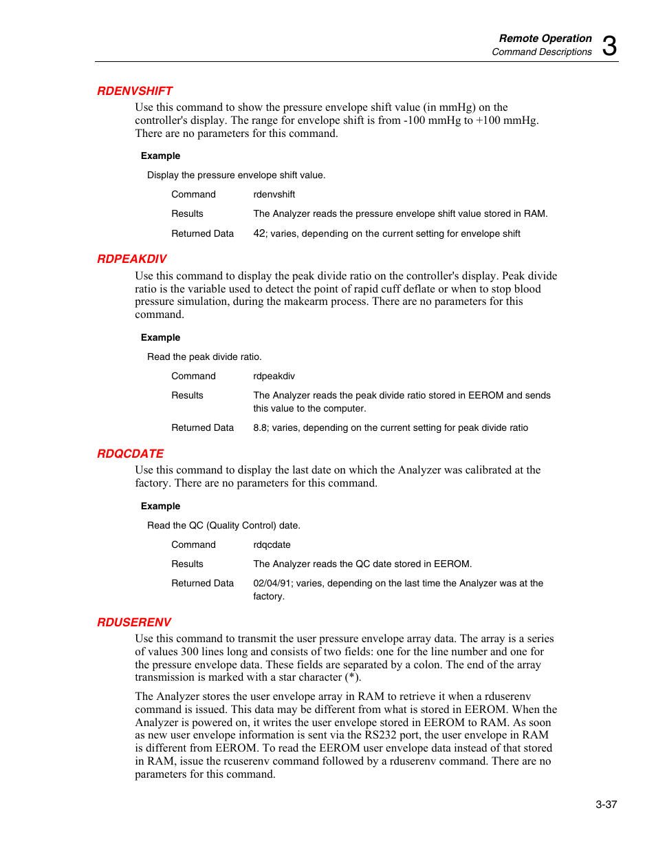 Rdenvshift, Rdpeakdiv, Rdqcdate | Rduserenv | Fluke Biomedical Cufflink User Manual | Page 111 / 150