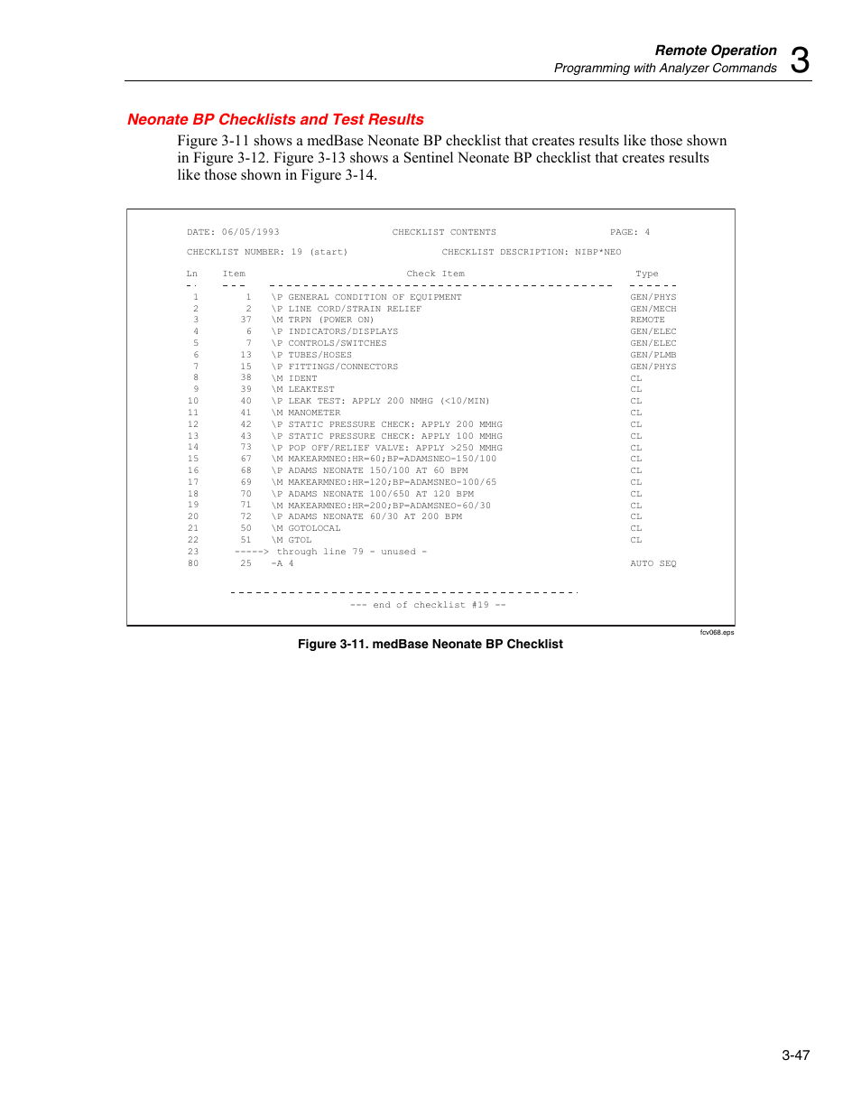 Neonate bp checklists and test results, Remote operation | Fluke Biomedical Cufflink User Manual | Page 121 / 150