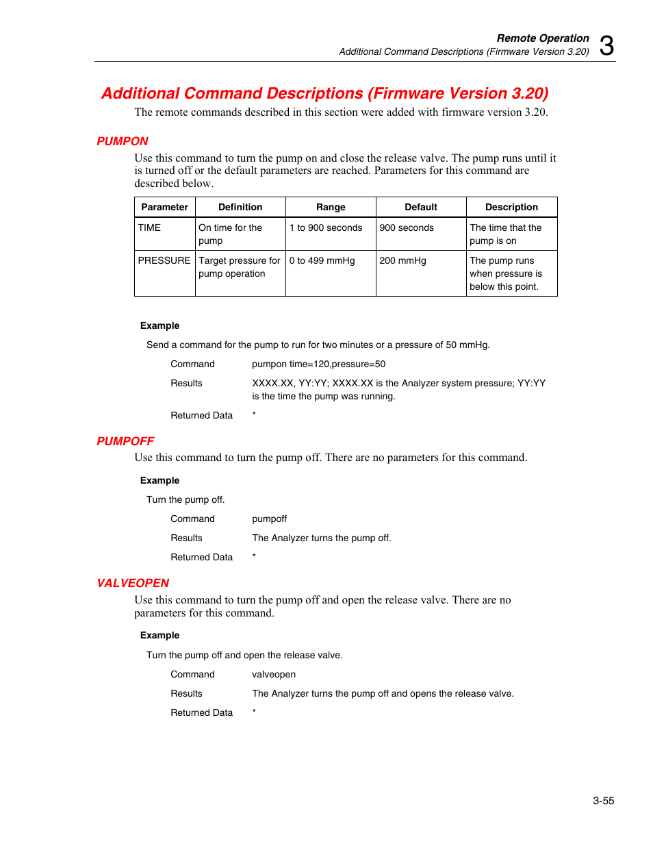 Pumpon, Pumpoff, Valveopen | Fluke Biomedical Cufflink User Manual | Page 129 / 150