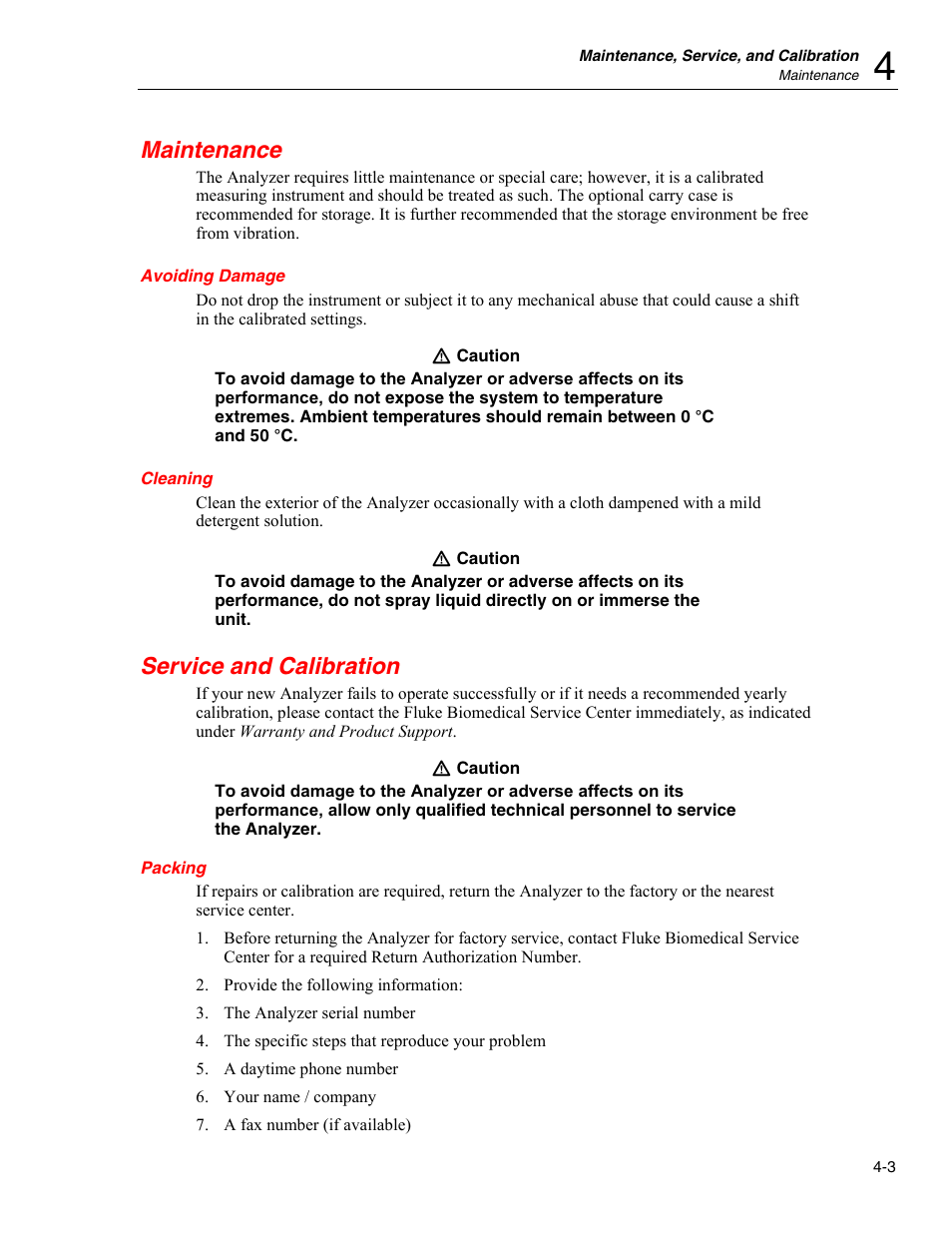 Maintenance, Avoiding damage, Cleaning | Service and calibration, Packing | Fluke Biomedical Cufflink User Manual | Page 133 / 150