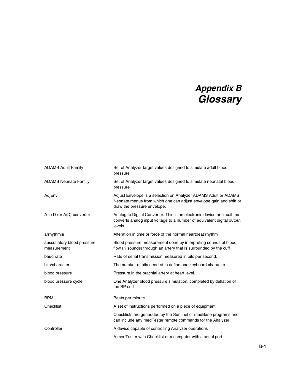 B. glossary, Glossary, Appendix b | Fluke Biomedical Cufflink User Manual | Page 145 / 150