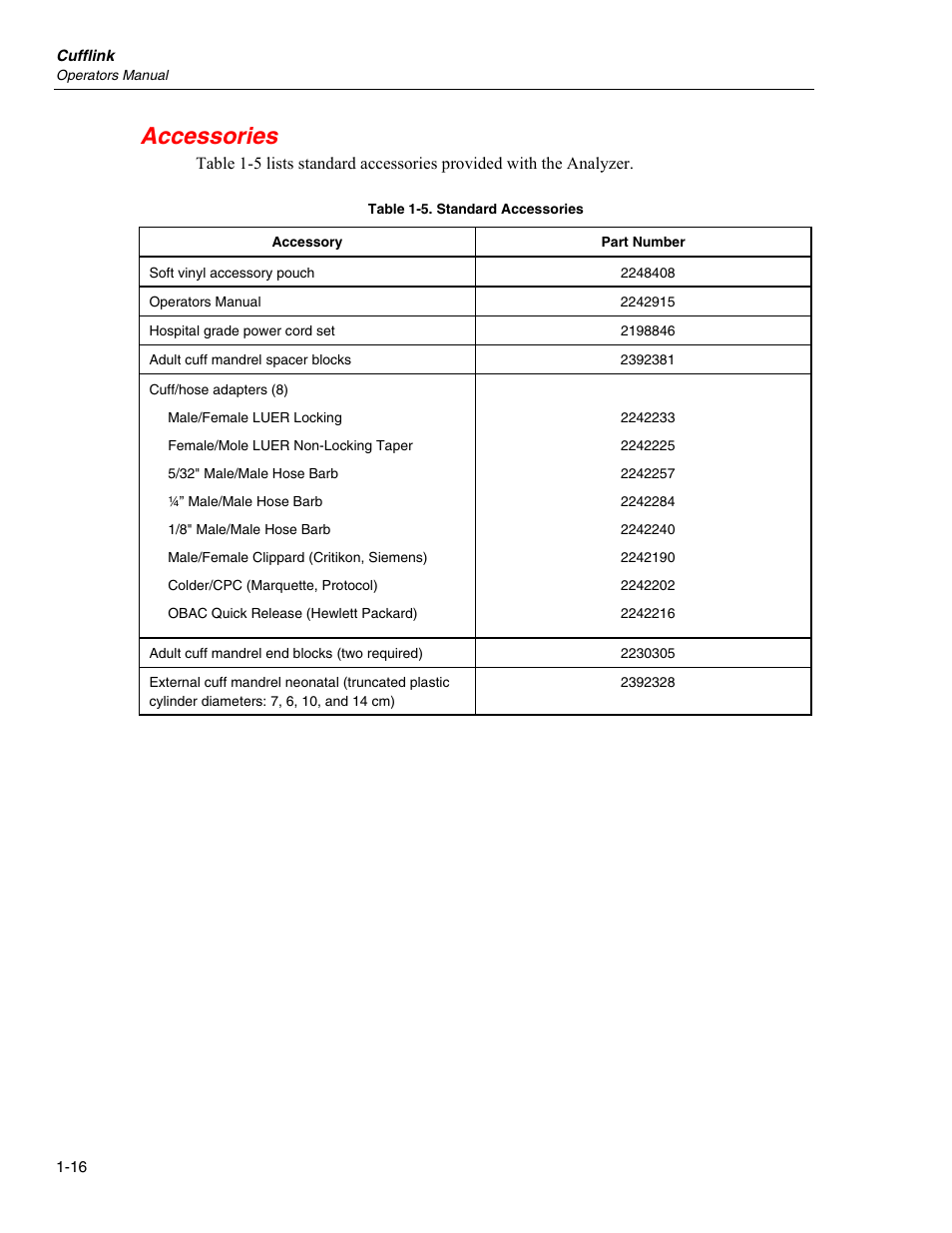 Accessories | Fluke Biomedical Cufflink User Manual | Page 28 / 150