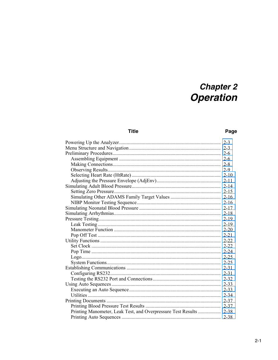 Operation, Chapter 2 | Fluke Biomedical Cufflink User Manual | Page 29 / 150
