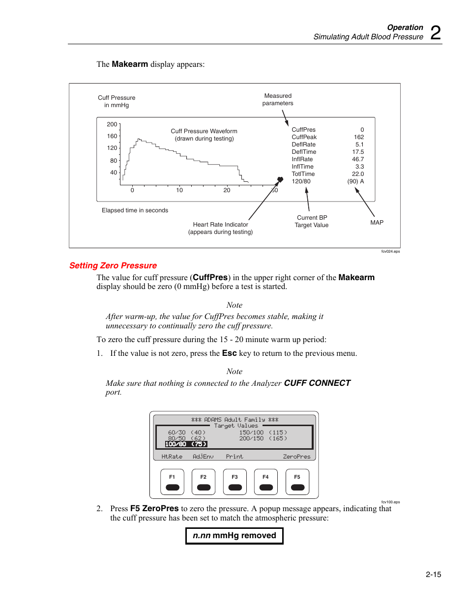 Setting zero pressure, The makearm display appears | Fluke Biomedical Cufflink User Manual | Page 43 / 150
