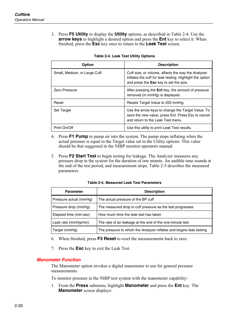 Manometer function | Fluke Biomedical Cufflink User Manual | Page 48 / 150
