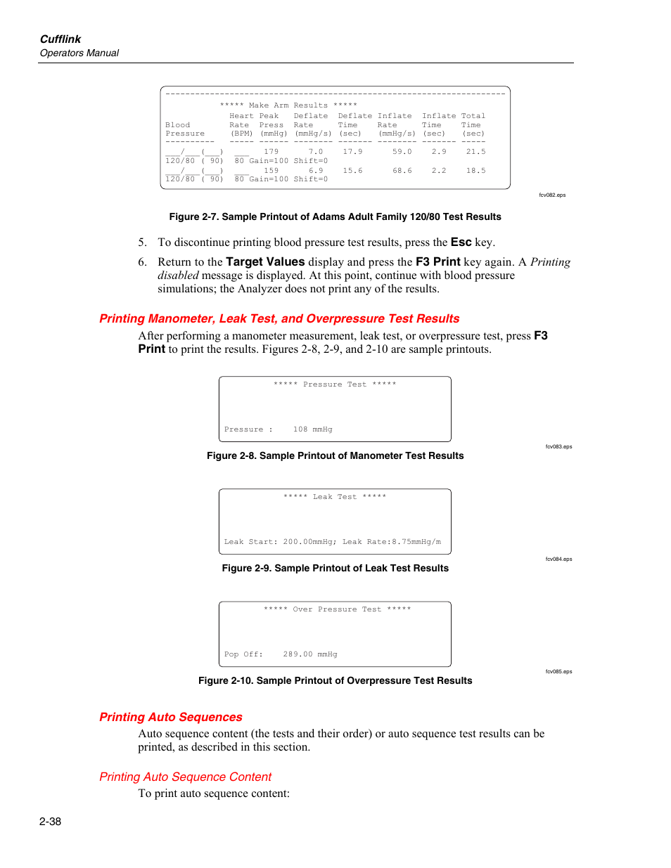 Printing auto sequences | Fluke Biomedical Cufflink User Manual | Page 66 / 150