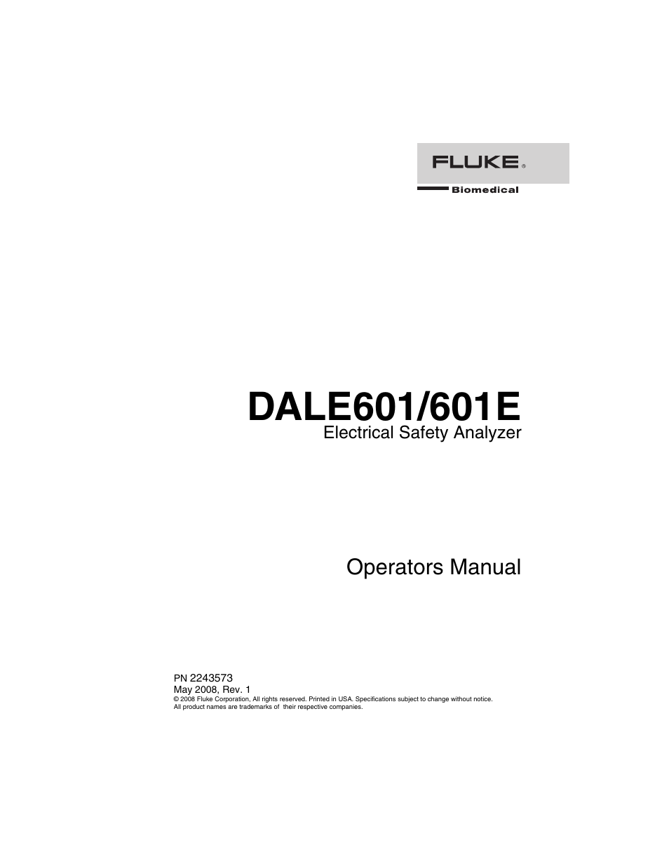 Fluke Biomedical DALE601 User Manual | 54 pages