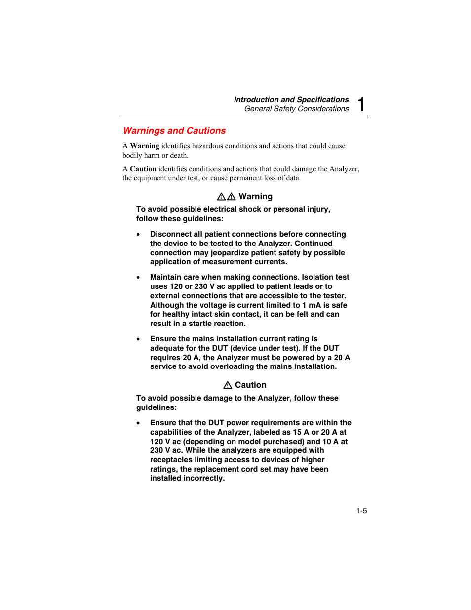 Warnings and cautions | Fluke Biomedical DALE601 User Manual | Page 15 / 54