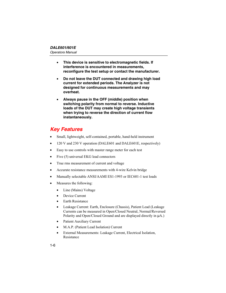Key features | Fluke Biomedical DALE601 User Manual | Page 16 / 54
