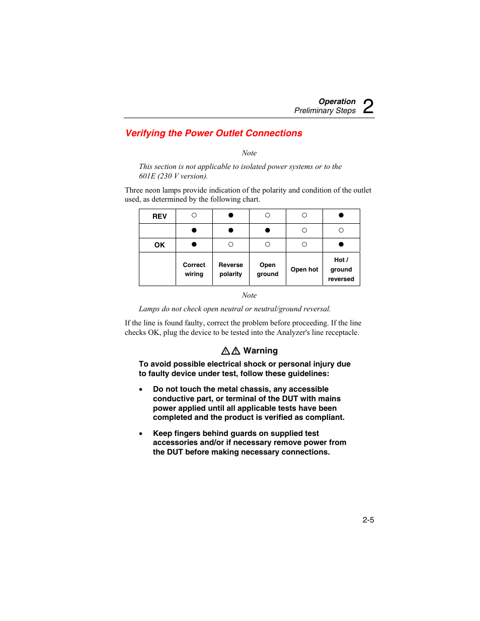 Verifying the power outlet connections | Fluke Biomedical DALE601 User Manual | Page 29 / 54