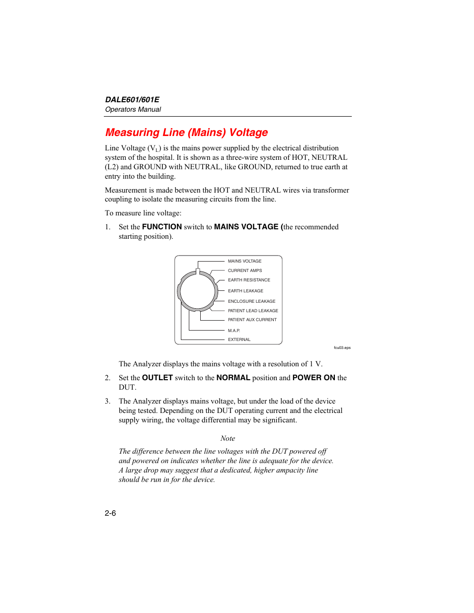 Measuring line (mains) voltage | Fluke Biomedical DALE601 User Manual | Page 30 / 54