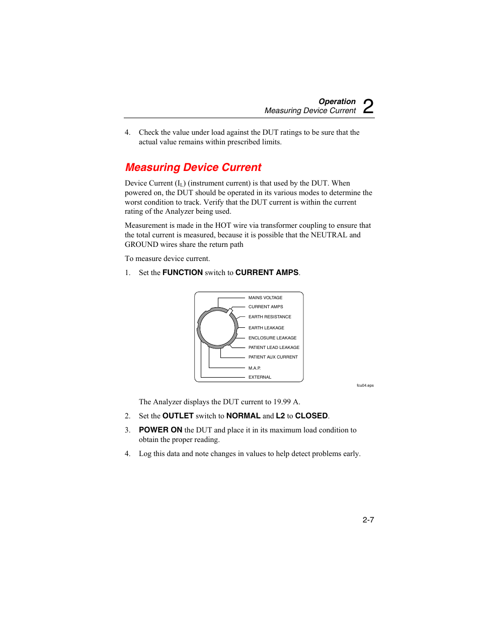 Measuring device current | Fluke Biomedical DALE601 User Manual | Page 31 / 54