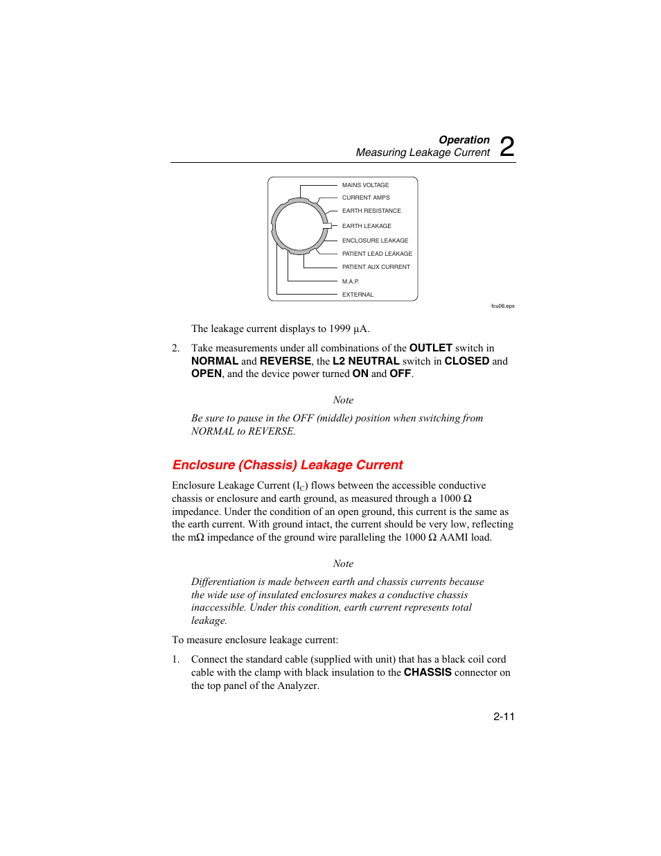 Enclosure (chassis) leakage current | Fluke Biomedical DALE601 User Manual | Page 35 / 54