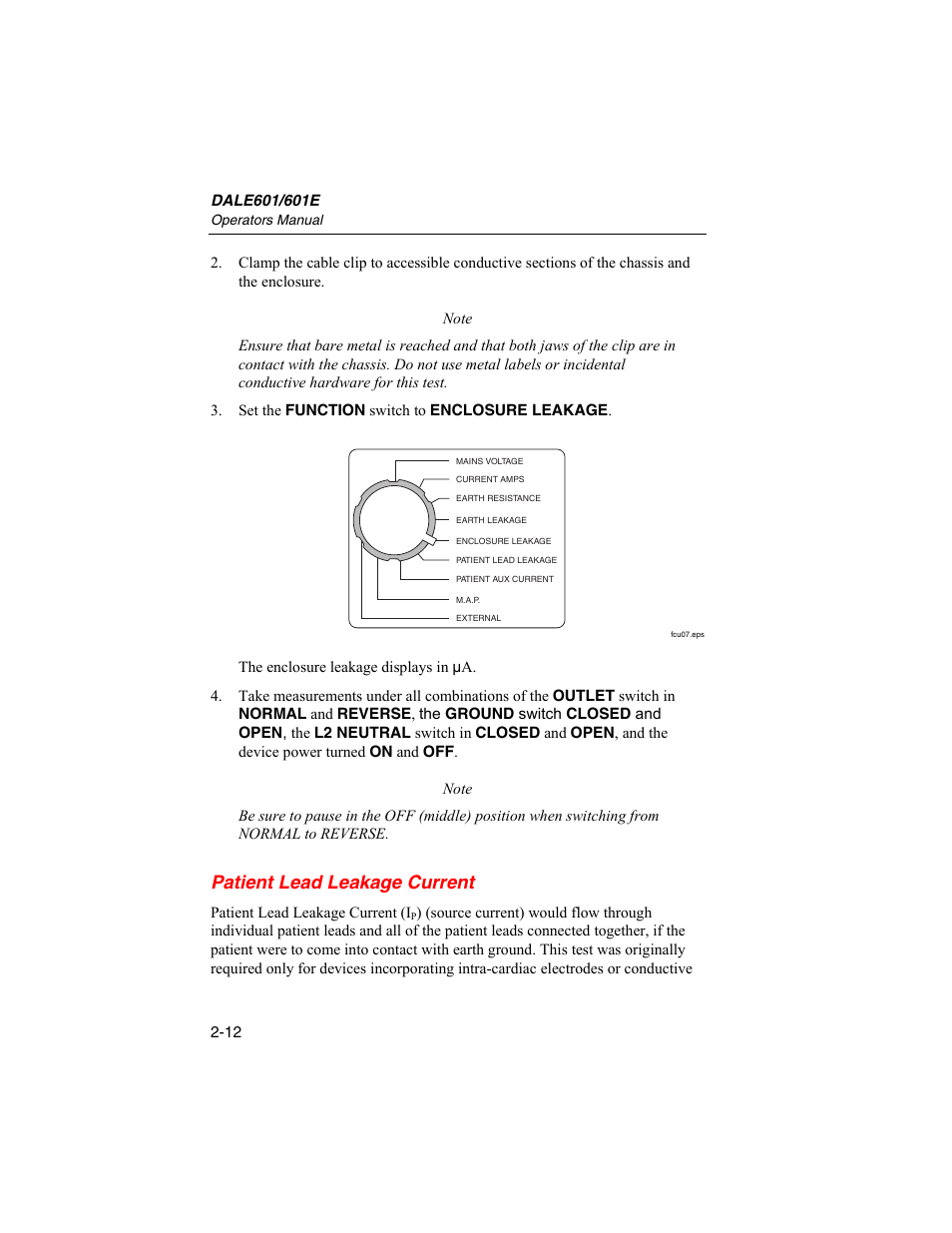 Patient lead leakage current | Fluke Biomedical DALE601 User Manual | Page 36 / 54