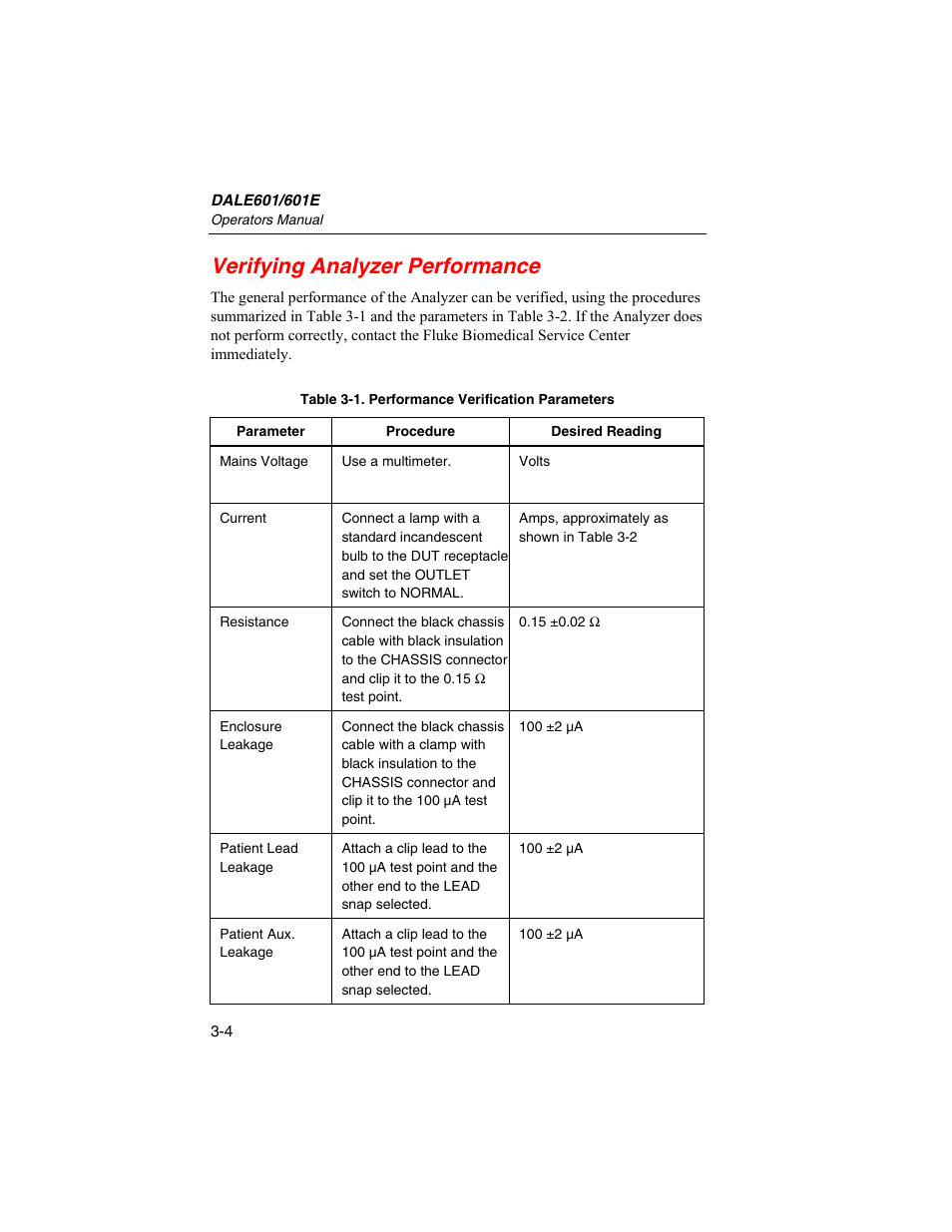 Verifying analyzer performance | Fluke Biomedical DALE601 User Manual | Page 50 / 54