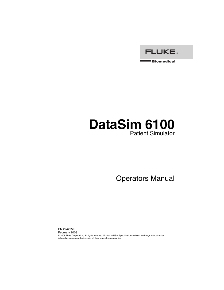 Fluke Biomedical DataSim 6100 User Manual | 64 pages