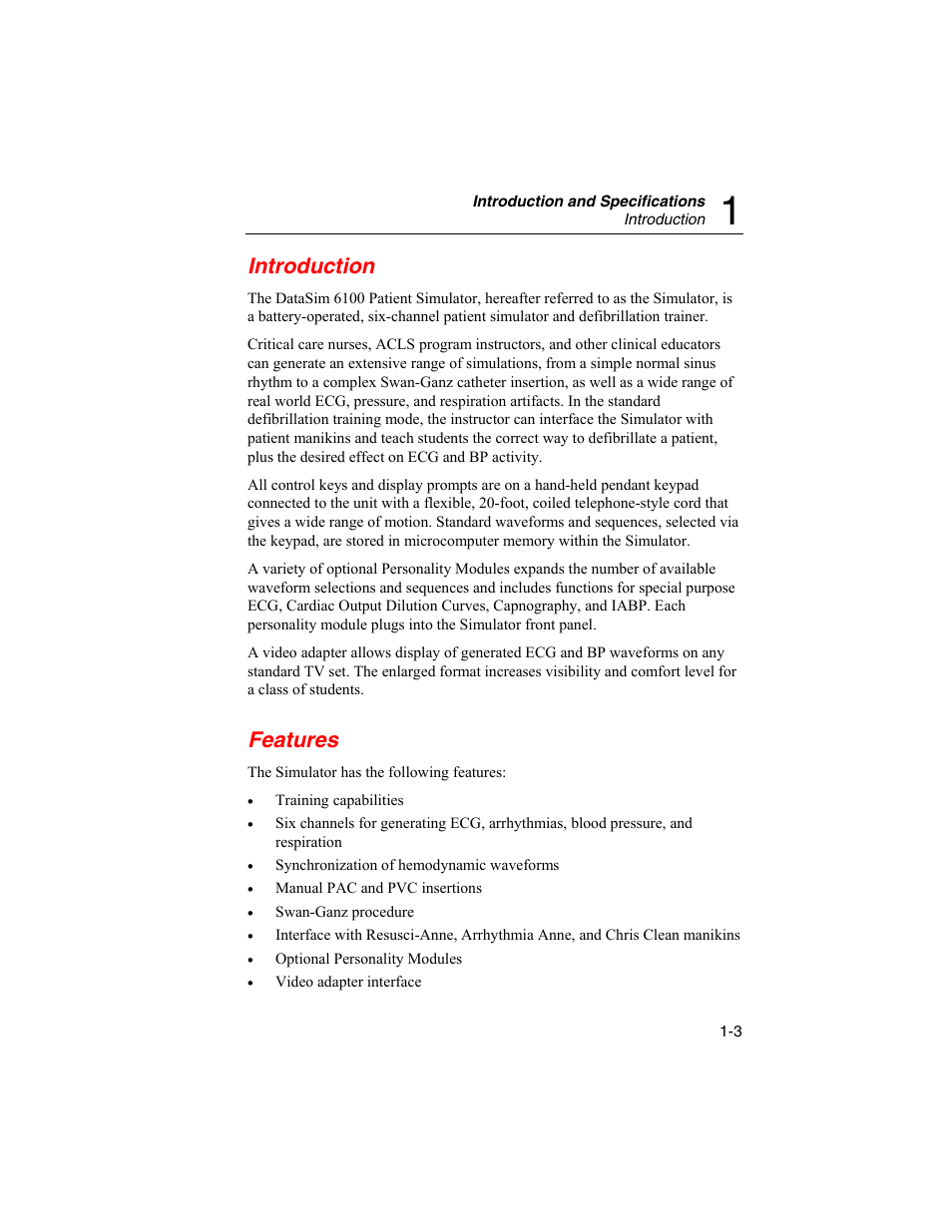 Introduction, Features | Fluke Biomedical DataSim 6100 User Manual | Page 15 / 64
