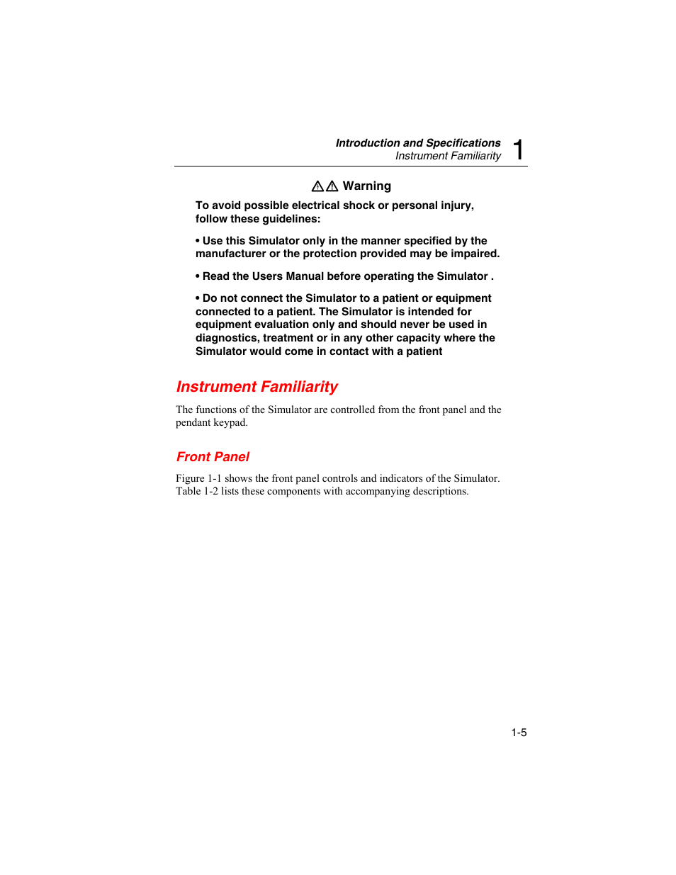 Instrument familiarity, Front panel | Fluke Biomedical DataSim 6100 User Manual | Page 17 / 64