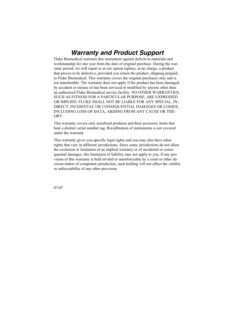 Warranty and product support | Fluke Biomedical DataSim 6100 User Manual | Page 2 / 64