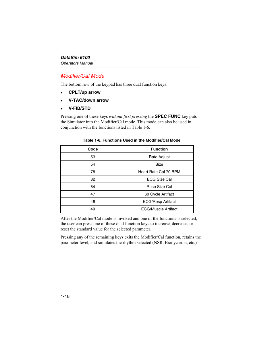 Modifier/cal mode | Fluke Biomedical DataSim 6100 User Manual | Page 30 / 64