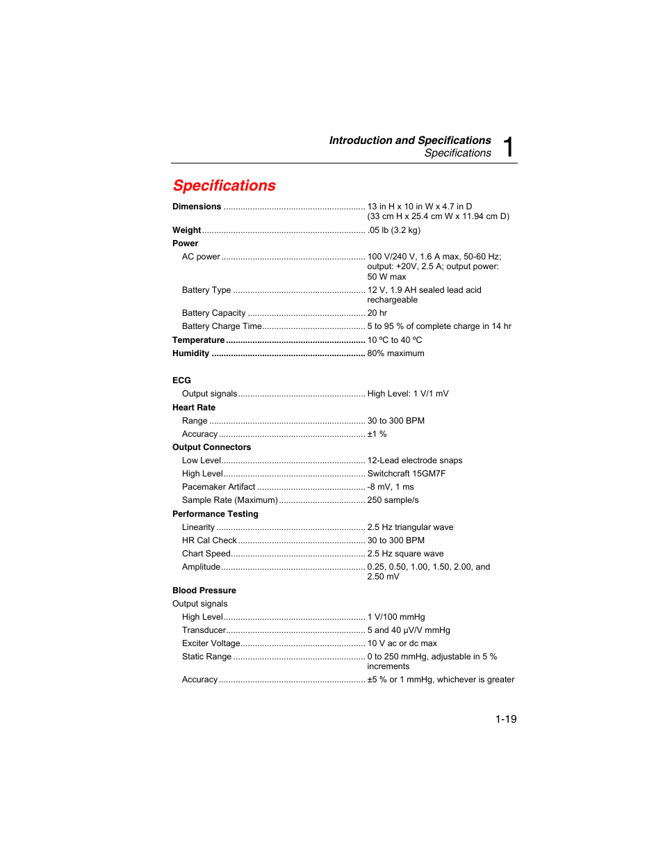 Specifications | Fluke Biomedical DataSim 6100 User Manual | Page 31 / 64
