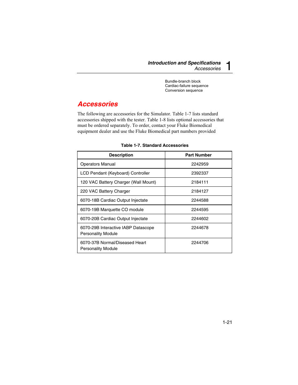 Accessories | Fluke Biomedical DataSim 6100 User Manual | Page 33 / 64