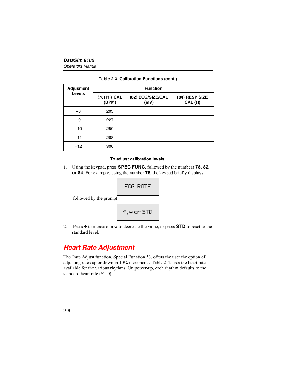 Heart rate adjustment | Fluke Biomedical DataSim 6100 User Manual | Page 42 / 64