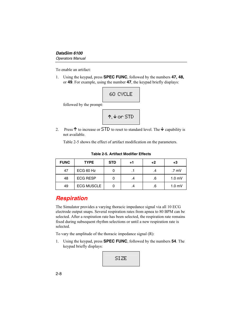 Respiration | Fluke Biomedical DataSim 6100 User Manual | Page 44 / 64