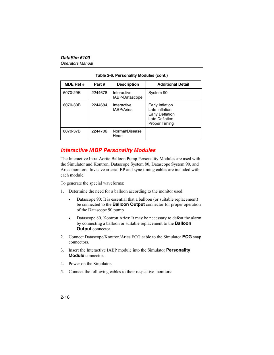 Interactive iabp personality modules | Fluke Biomedical DataSim 6100 User Manual | Page 52 / 64