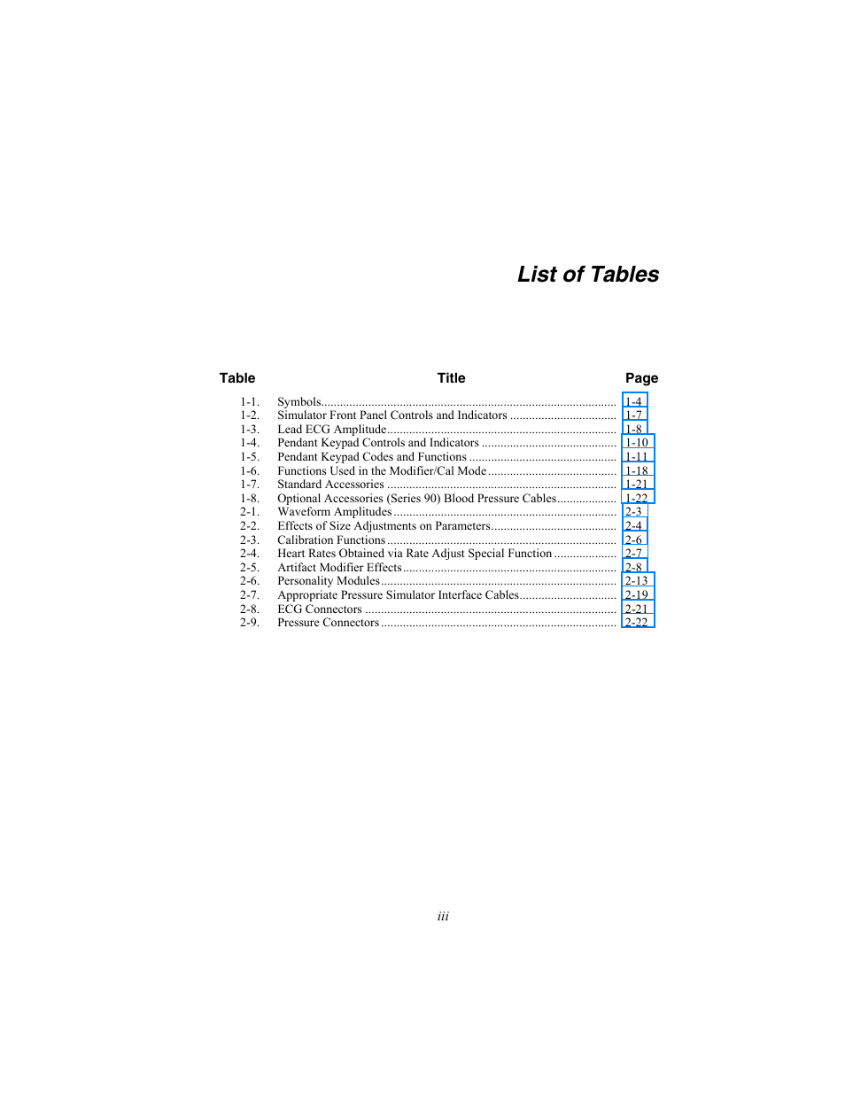 List of tables | Fluke Biomedical DataSim 6100 User Manual | Page 9 / 64