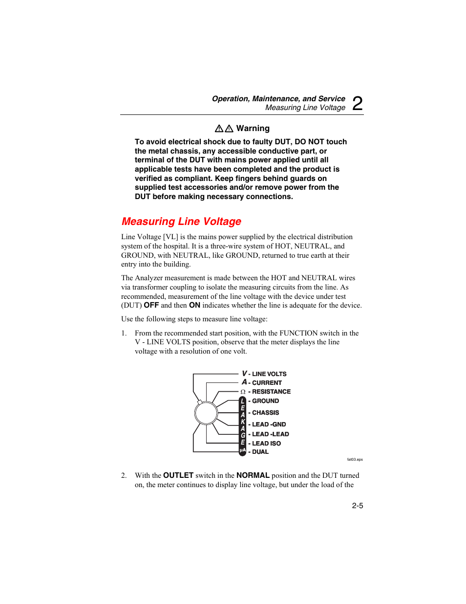 Measuring line voltage | Fluke Biomedical ESA180 User Manual | Page 27 / 46