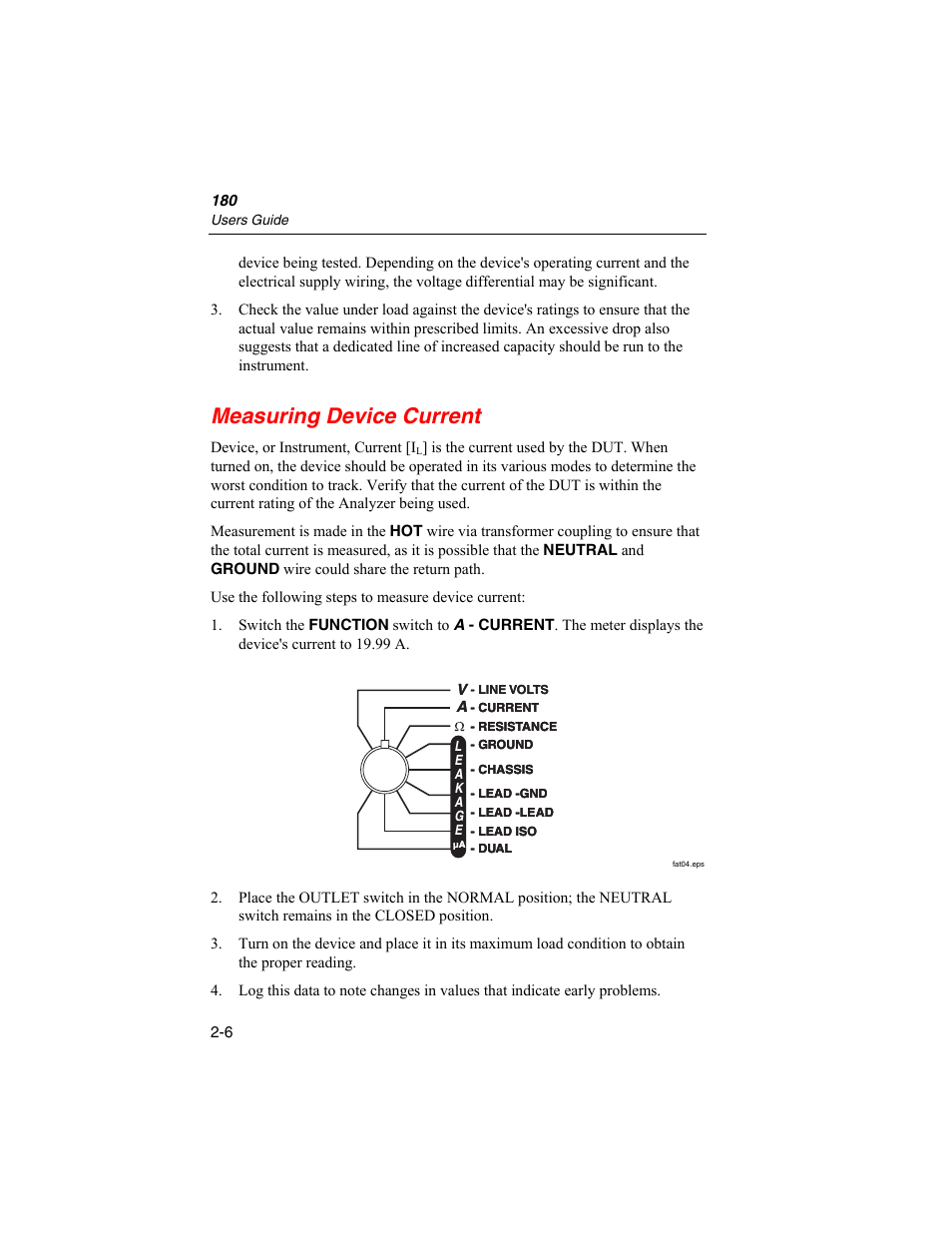 Measuring device current | Fluke Biomedical ESA180 User Manual | Page 28 / 46