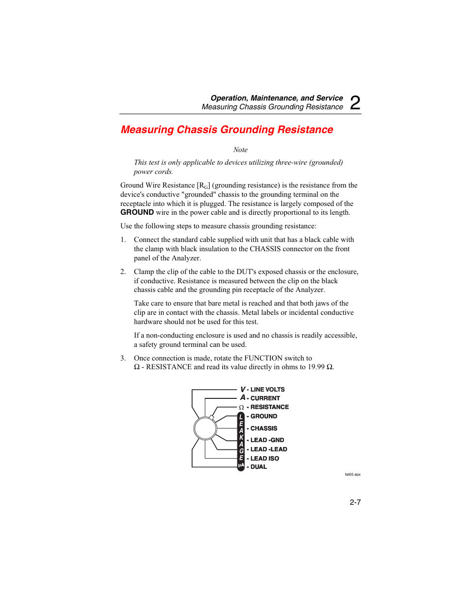 Measuring chassis grounding resistance | Fluke Biomedical ESA180 User Manual | Page 29 / 46