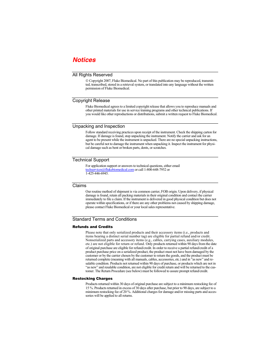 Notices | Fluke Biomedical ESA180 User Manual | Page 3 / 46