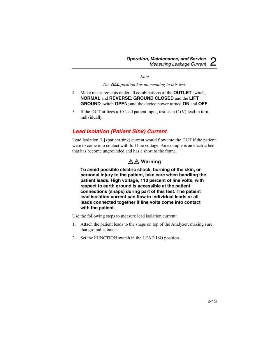 Lead isolation (patient sink) current | Fluke Biomedical ESA180 User Manual | Page 35 / 46