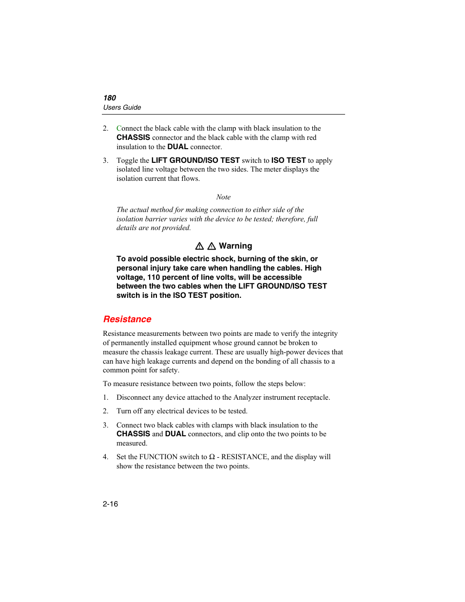 Resistance | Fluke Biomedical ESA180 User Manual | Page 38 / 46